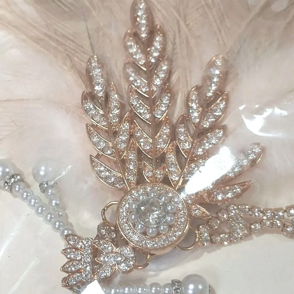 1920s Flapper Headband Gatsby Rhinestone Feather Costume Hair Accessory
